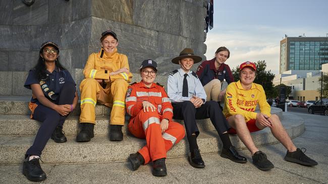 Bhagyashree Pradhan, 13, Nicholas Kleinig, 16, Keira Maddren, 16, Tegan Revolta, 16, Holly Ludlow, 17, and Jack Bowden, 16 at the youth vigil on Sunday. Picture: Mat Loxton