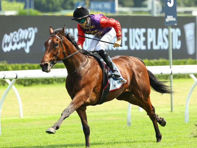 SYDNEY, AUSTRALIA - DECEMBER 21: Dylan Browne McMonagle riding Gilded Water wins Race 6 Precise Air during Sydney Racing at Royal Randwick Racecourse on December 21, 2024 in Sydney, Australia. (Photo by Jeremy Ng/Getty Images)