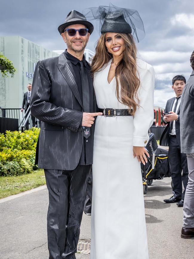 Alex Waislitz and Rebekah Behbahani at the races. Picture: Jake Nowakowski