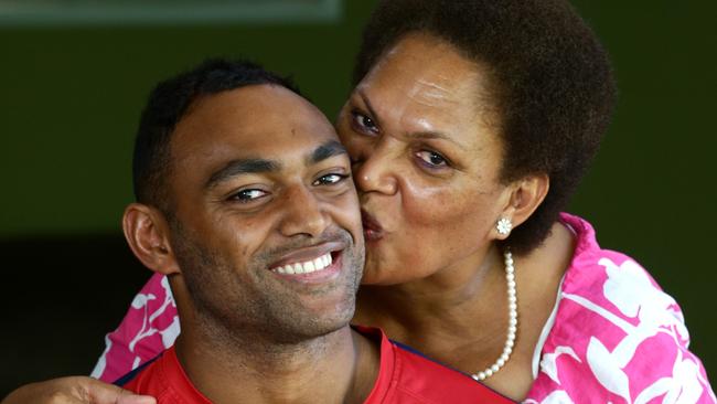 Returning Reds winger Chris Kuridrani with his mum Bale.