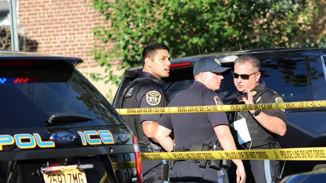 Police outside the hour of attack suspect Hadi Matar. Picture: Getty Images.