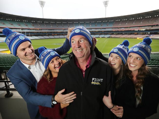 HOLD FOR MONDAY HERALD SUN----The launch of Neale Daniher's Big Freeze and FightMND campaign, at the MCG. [left to right] The Daniher family Ben, Jan, Neale, Lauren and Bec. Picture: Alex Coppel