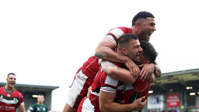 Lebanon celebrate during their crucial win over Ireland. Picture: Getty