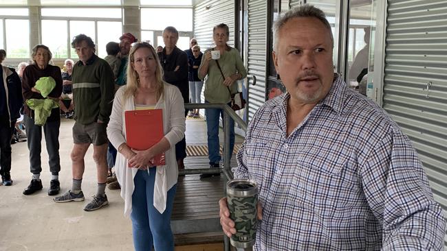 Mirani MP Stephen Andrew speaks to the gathering at Eungella Hall on October 4, 2022. Picture: Duncan Evans