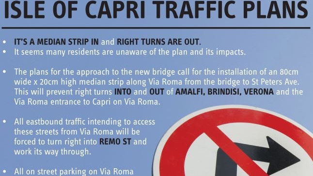 Isle of Capri residents are protesting about plans to upgrade bridges and roads on the Gold Coast.