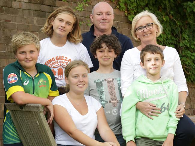 Ben, 13, Jack, 16, Jacquie Young, Noah, 10, Dieter Winkler and Sophie, 18, had their Burleigh Heads airbnb raided / Picture: Justin Lloyd .