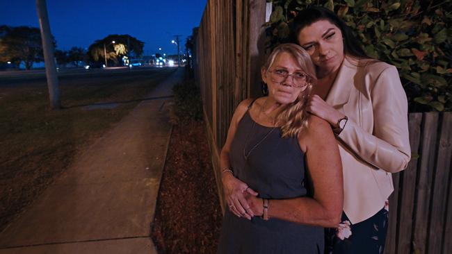 Shandee’s mother Vicki Blackburn and sister Shannah Blackburn at the site of her murder on the corner of Juliet st and Boddington st in Mackay, QLD in 2021 / The Australian