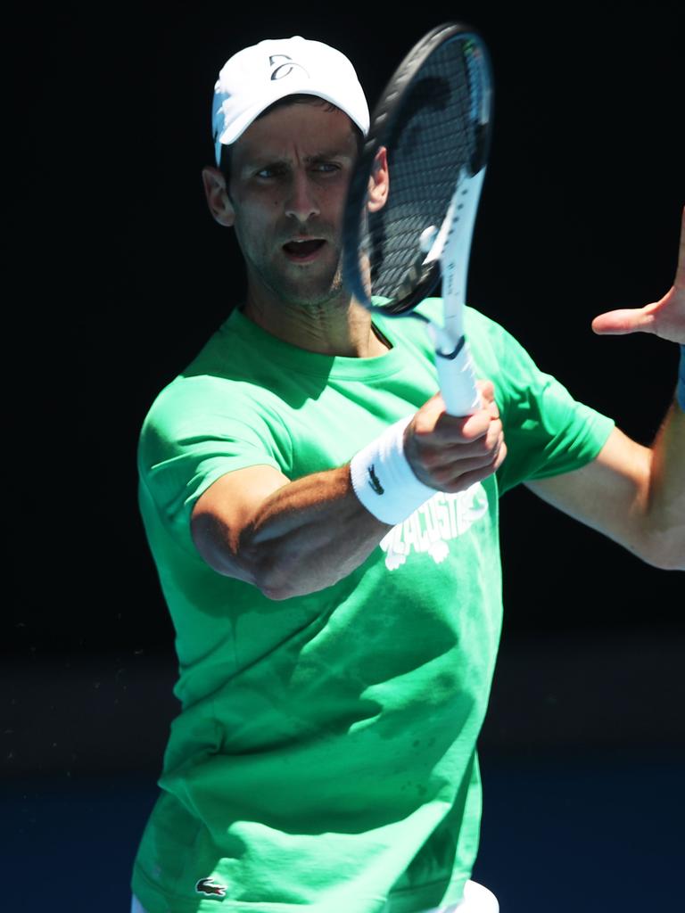 Novak Djokovic gets to work. (Photo by Graham Denholm/Getty Images)