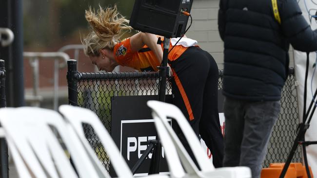 MOE, AUSTRALIA - NOVEMBER 20: Holly Ferling of the Schorchers chases the ball over the fence during the Women's Big Bash League match between the Perth Scorchers and the Melbourne Renegades at Ted Summerton Reserve, on November 20, 2022, in Moe, Australia. (Photo by Darrian Traynor/Getty Images)