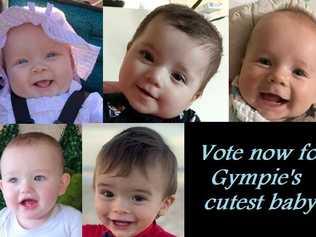 GRINNERS: These five cuties are leading the vote in Gympie's Cutest Baby poll, but there's still plenty of time to vote for all 40 Gympie tots.