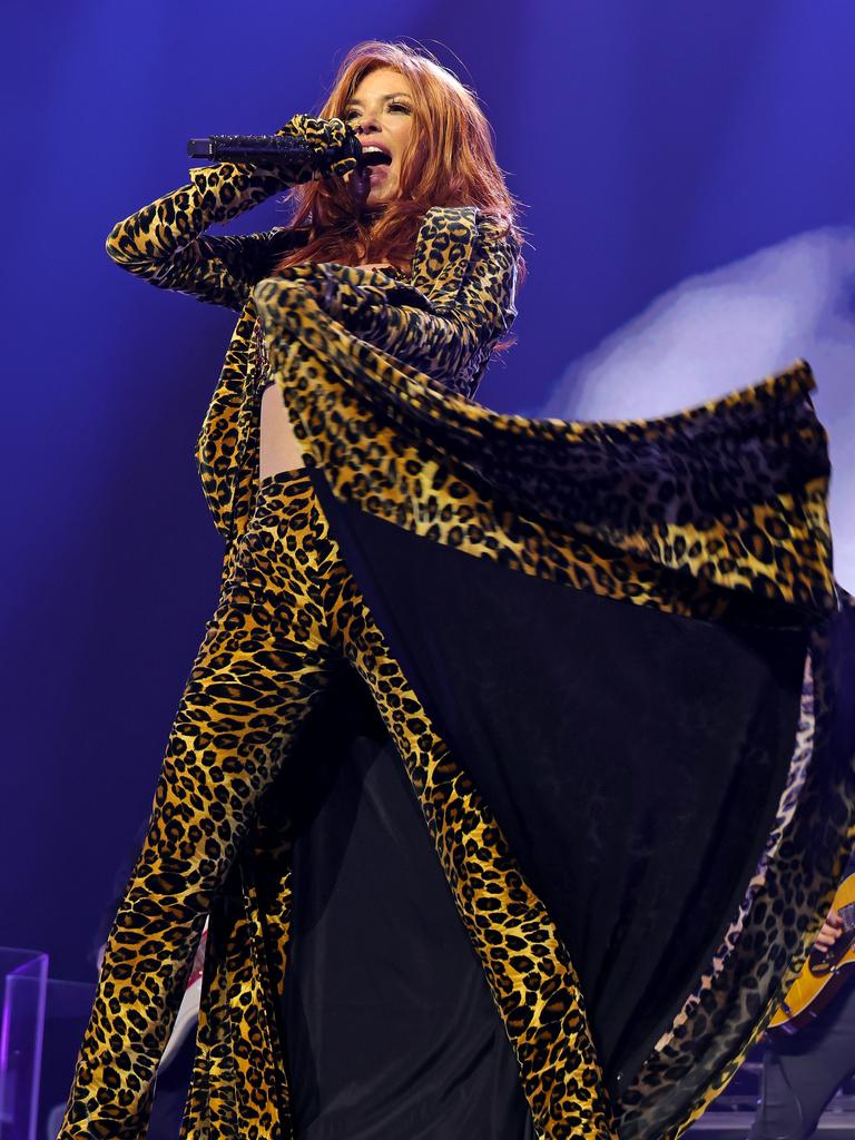 She rocked this get-up similar to the one she wore in her 1997 video That Don’t Impress Me Much. Picture: Kevin Mazur/Getty Images for Live Nation