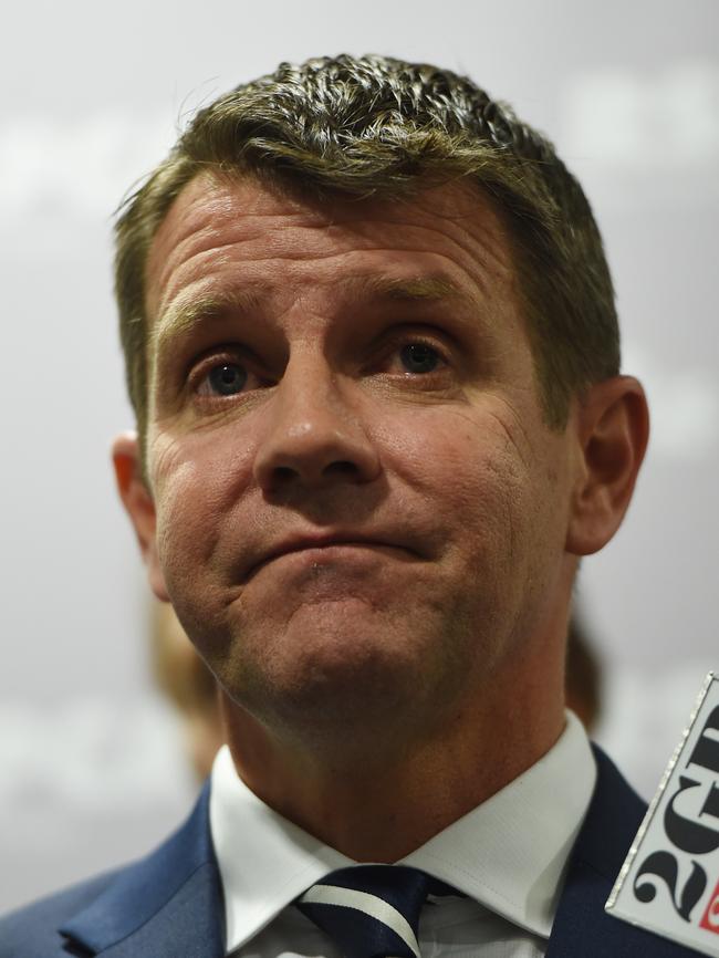 NSW Premier Mike Baird announces the greyhound racing ban earlier this month. Picture: AAP