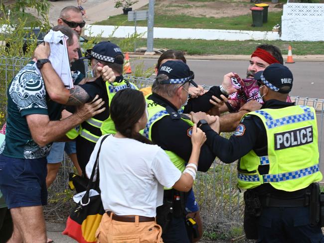 Protesters tussle with police during the rally in November last year. Picture: Julianne Osborne