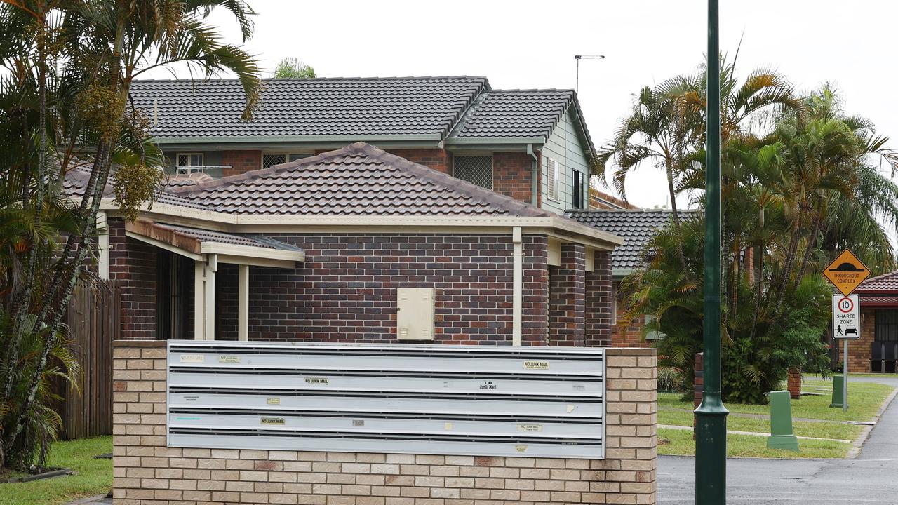 The scene at a unit complex on Grant road at Morayfield where a Ms Marshall died in the early hours of Sunday morning. Picture Lachie Millard