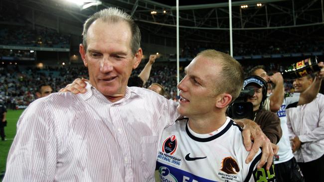 Wayne Bennett and captain Darren Lockyer after winning the 2006 premiership.