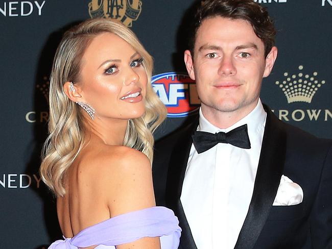 Brownlow Medal Red Carpet at Crown Casino, Melbourne. 23/09/2019.  Brisbane Lachie Neale and wife Julie   . Pic: Mark Stewart.