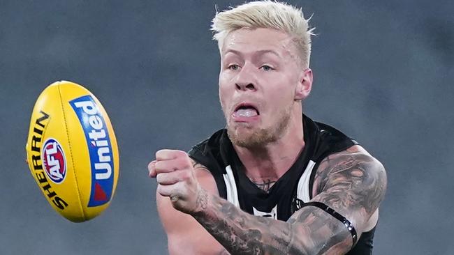 Jordan de Goey hasn’t been stood down from playing footy, despite pending charges. Picture: AAP