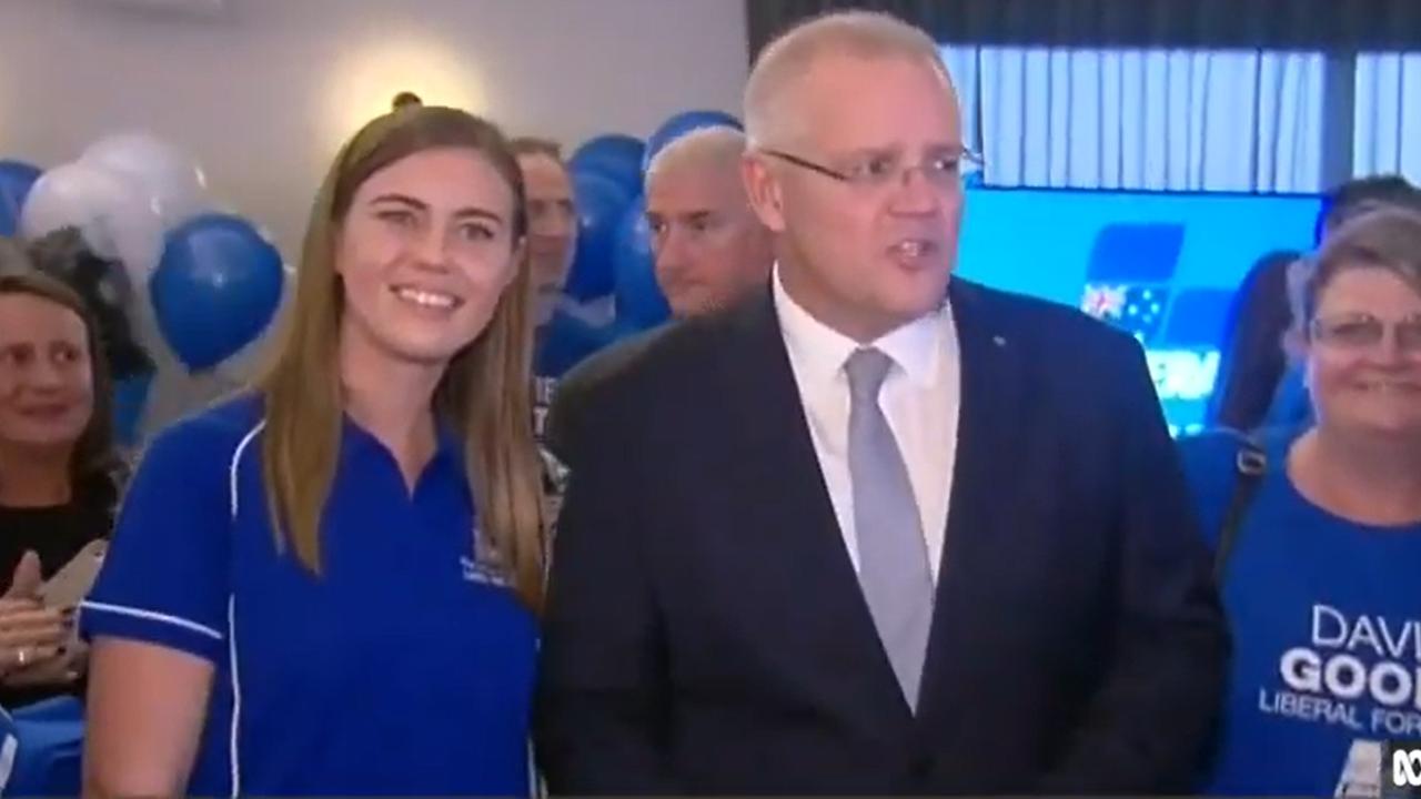 Liberal Party staffer Brittany Higgins, pictured with Prime Minister Scott Morrison, who made shocking claims she was raped while in the defence minister's office in Parliament House. Picture: ABC News