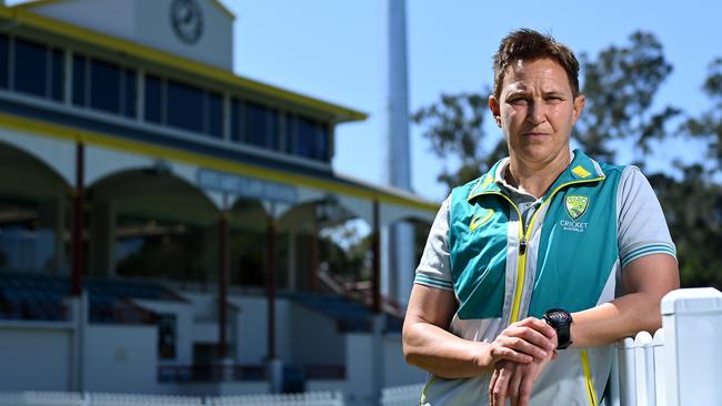 BRISBANE, AUSTRALIA - SEPTEMBER 20: Shelley Nitschke poses for portraits during the announcement as head coach of the Australian Women's International team at Allan Border Field on September 20, 2022 in Brisbane, Australia. (Photo by Albert Perez/Getty Images)