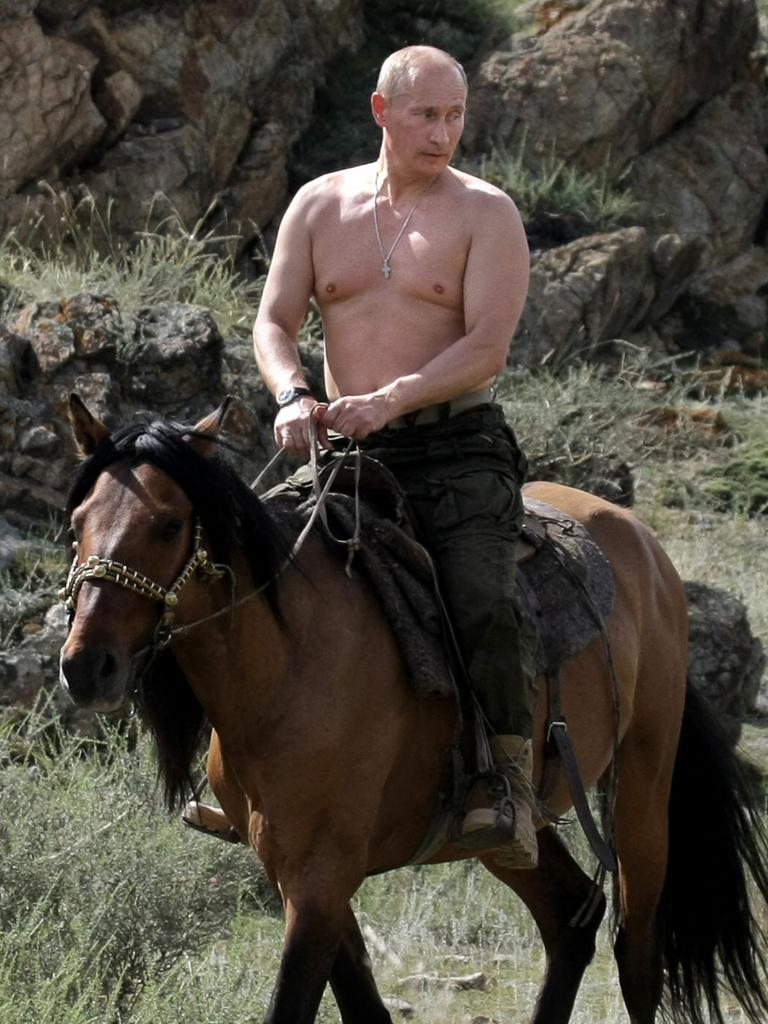 The Russian leader has been frequently photographed without a shirt. Picture: AFP/RIA-NOVOSTI/Alexey Druzhinin