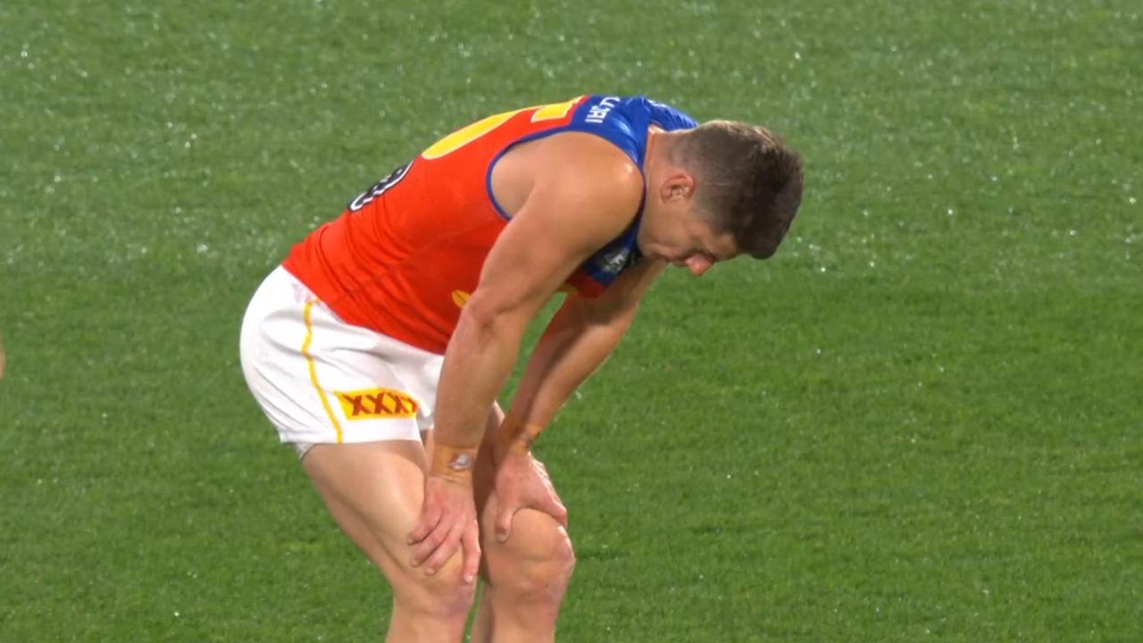 The veteran needed a moment after the heavy impact. Photo: Fox Sports