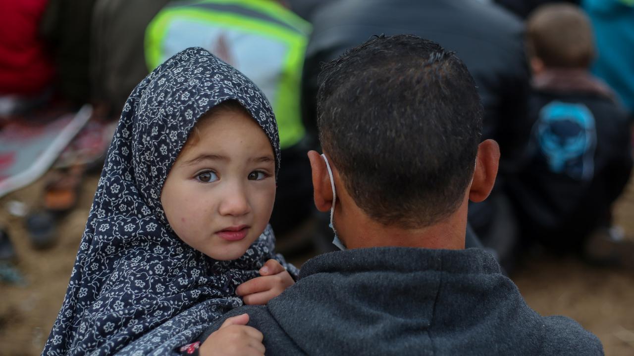 Displaced Palestinian children attend Eid al-Fitr prayers in a Palestinian displaced persons camp on April 10, 2024 in Rafah, Gaza. Picture: Ahmad Hasaballah/Getty Images