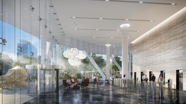 An artist's impression of the lobby area at 152 Wharf St in Spring Hill.