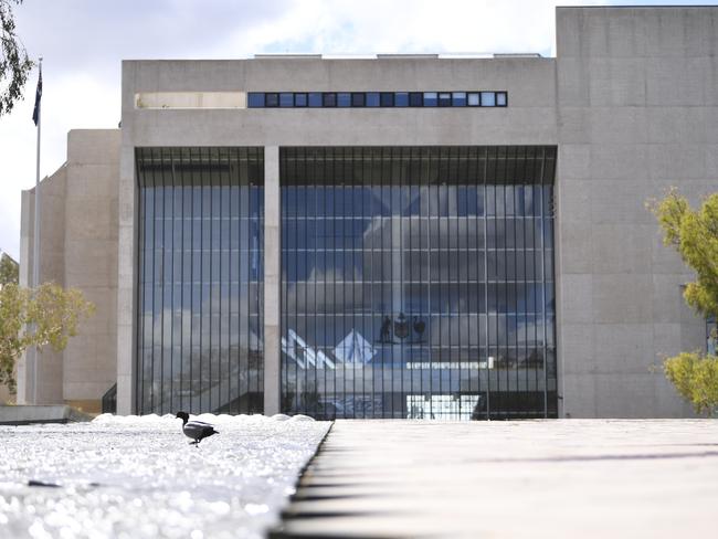 View of the High Court of Australia in Canberra, Thursday, March 12, 2020. The full bench of the High Court of Australia is hearing George Pell's final appeal. (AAP Image/Lukas Coch) NO ARCHIVING