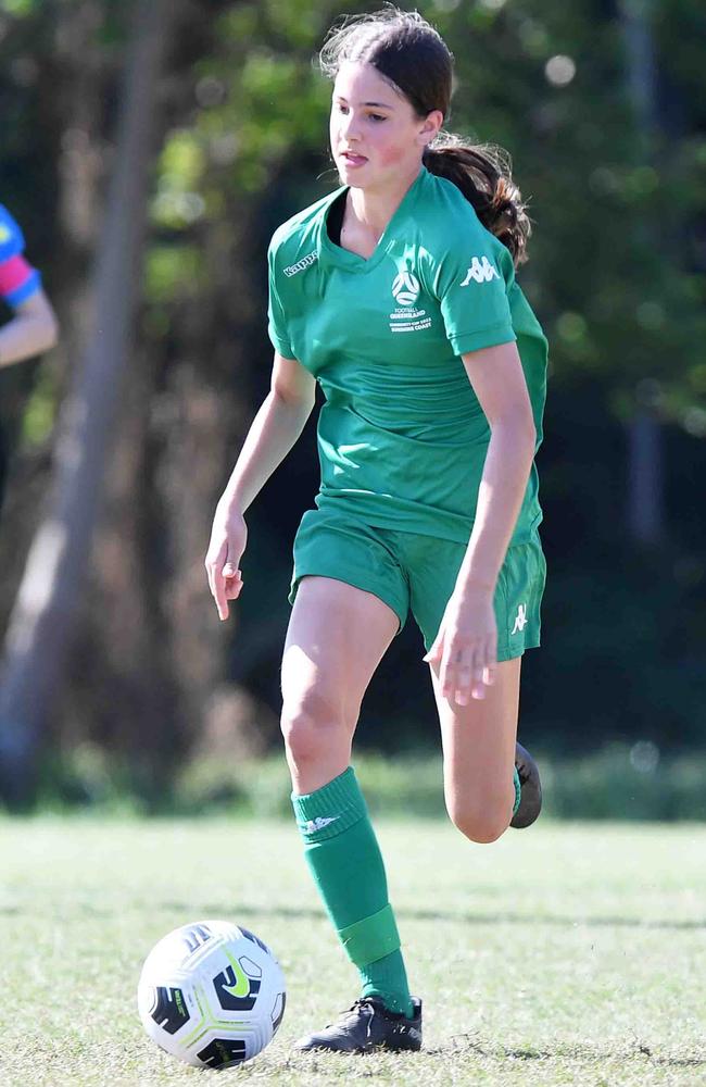 Football Queensland Community Cup carnival, Maroochydore. U13-14 girls, Sunshine Coast V Darling Downs. Picture: Patrick Woods.