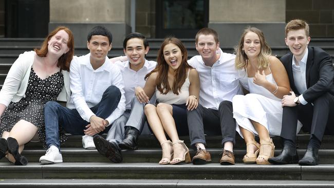 VCE Leadership Award recipients Tabitha Anderson, Henry Wu, Shadab Safa, Neha Salahuddin, Joe Collins, Anna Van Vliet and David Trevorrow. Picture: David Caird