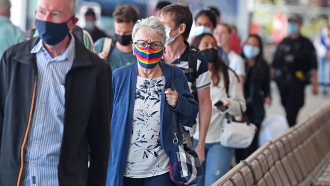 Passengers arrive at Adelaide Airport ahead of December’s border closure. Picture: Tom Huntley