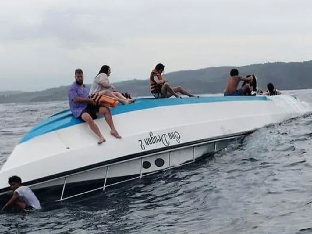 Klungkung District Police have released a photo of a boat which capsized in Bali claiming the life of an Australian woman. Picture: AP