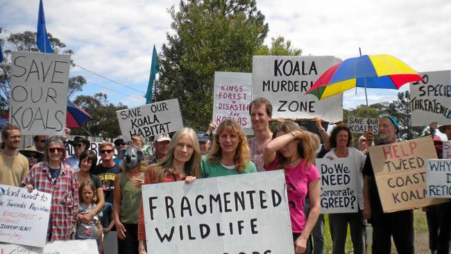 Tweed Shire Council Mayor Katie Milne joins a protest at Kings Forest over Koala corridors in 2011. Picture: Troy Kippen / Daily News