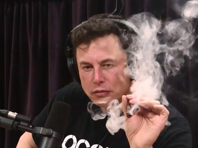 Tesla CEO Elon Musk appeared to smoke marijuana during a lengthy interview with comedian Joe Rogan that covered topics ranging from the dangers of artificial intelligence to the CEO's use of Twitter. PHOTO: THE JOE ROGAN EXPERIENCE