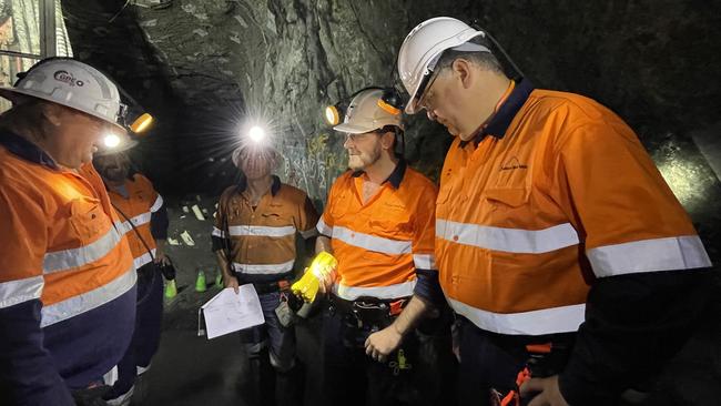 Miners working underground at the Avebury Nickel Mine. Picture: Supplied