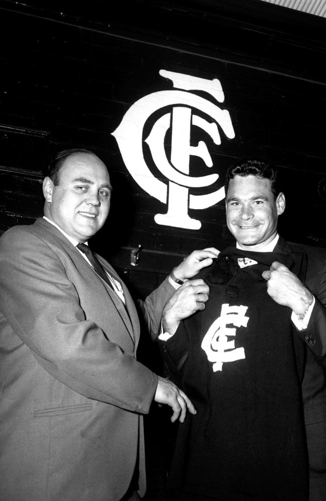 Carlton president George Harris and Ron Barassi. in 1964.