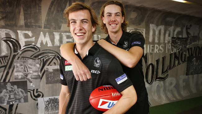 Brothers Callum and Tyler Brown at Collingwood. Picture: David Caird