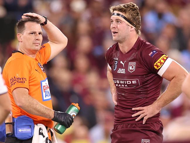 Christian Welch of the Maroons is expected to play for the Storm this week and prove he’s ready for Origin II. Picture: Mark Kolbe/Getty Images