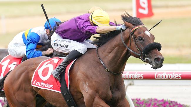 Is It Me ridden by Jordan Childs wins the Reed Cranes & Haulage Handicap at Cranbourne Racecourse on November 25, 2023 in Cranbourne, Australia. (Photo by Scott Barbour/Racing Photos via Getty Images)