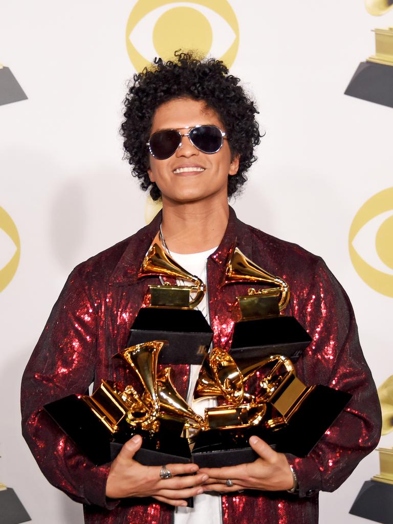 Bruno Mars took out the Song of the Year, Record of the Year and Album of the Year awards at the 2018 Grammy Awards. Picture: Michael Loccisano/Getty Images for NARAS