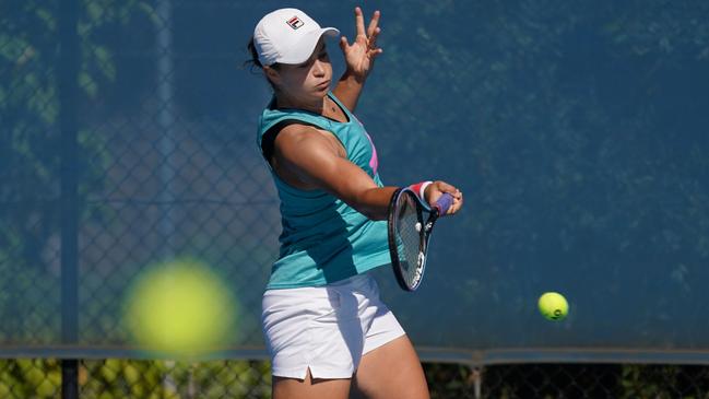 Ash Barty trains in Adelaide in preparation for the Australian Open. Picture: Tennis Australia