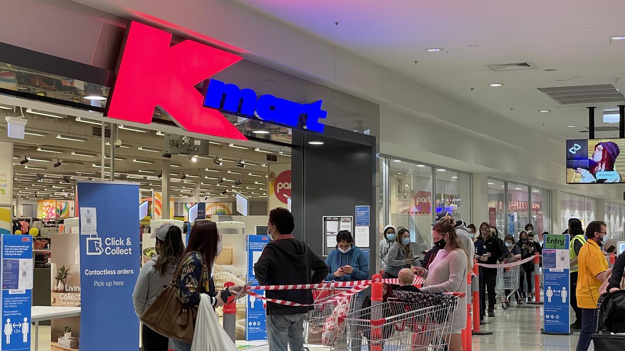 People lining up at Kmart in Penrith on Monday. Picture: Jonathan Ng