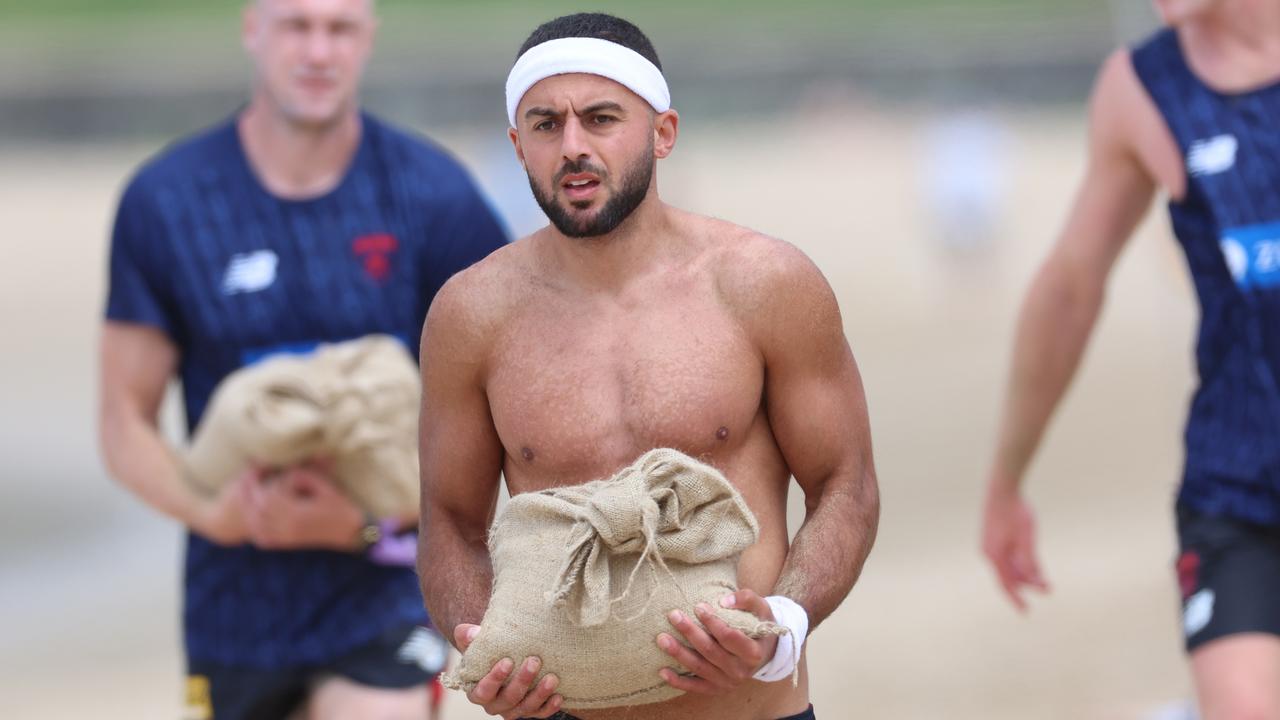 Christian Salem hard at work during Melbourne’s Lorne training camp. Picture: Brendan Beckett