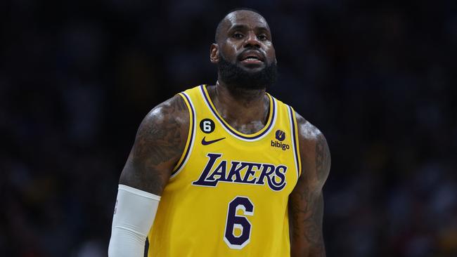 DENVER, COLORADO - MAY 18: LeBron James #6 of the Los Angeles Lakers reacts after losing to the Denver Nuggets in game two of the Western Conference Finals at Ball Arena on May 18, 2023 in Denver, Colorado. NOTE TO USER: User expressly acknowledges and agrees that, by downloading and or using this photograph, User is consenting to the terms and conditions of the Getty Images License Agreement. Matthew Stockman/Getty Images/AFP (Photo by MATTHEW STOCKMAN / GETTY IMAGES NORTH AMERICA / Getty Images via AFP)