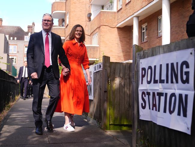 Labour leader Sir Keir Starmer and his wife Victoria arrive to cast their votes. Picture: PA Images via Getty Images