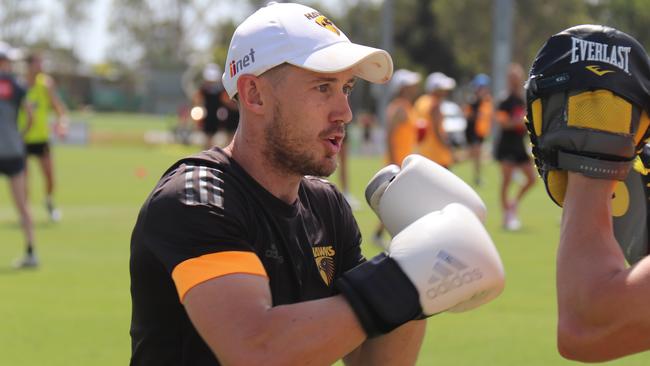 Tom Scully was putting in work at Hawthorn’s pre-season camp.