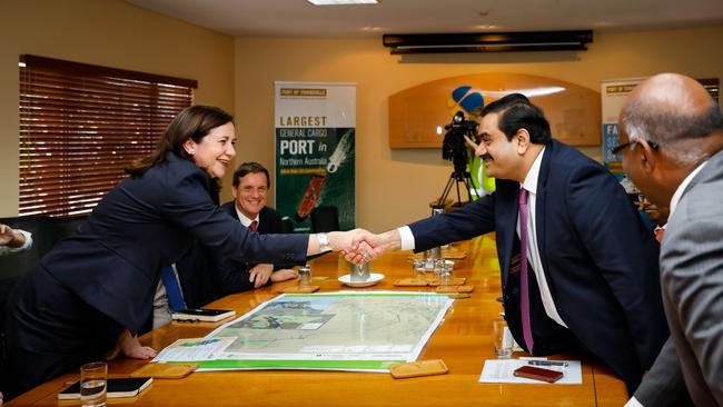 Adani Group chairman Gautam Adani meets with Queensland Premier Annastacia Palaszczuk at the Port of Townsville in December 2016. Photo: AAP Image/ Cameron Laird