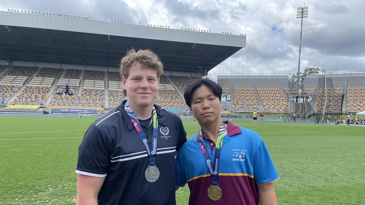 17 years hammer throwers Ethan Tearle, left, and Owen Wang.