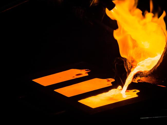 The making of the 18k Gold Emirates Melbourne Cup at the ABC Bullion refinery, Sydney.  Picture: Jason Edwards