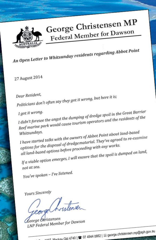 Letter that Dawson Federal MP George Christensen wrote, which was published in the local paper.